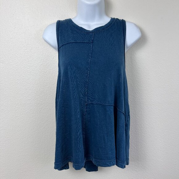 Anthroplogie Pilcro Twist-Back Tank Top Womens S Blue Relaxed Fit Patchwork NEW - Picture 3 of 16